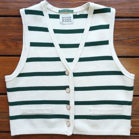 Scotch & Soda Jackets & Blazers - Scotch & Soda Stripe Knit Button-Up Vest Crop Top Preppy Collegiate  Size Large